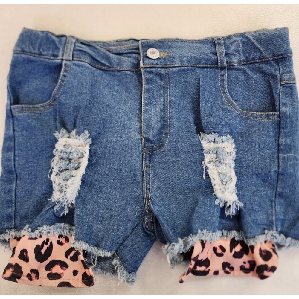 Star Jeans Girls 4XL stretch Distress Shorts Under Legging Leopard Summer